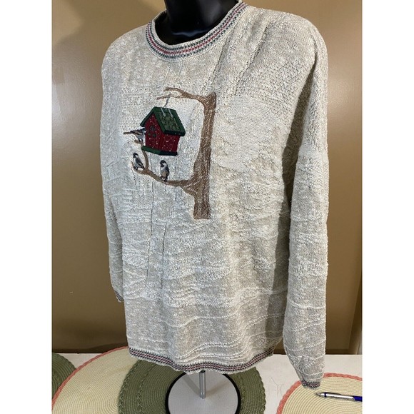 Vintage Jantzen USA Made Embroidered Bird/ House Women’s Woven Sweater Size L - Picture 8 of 16